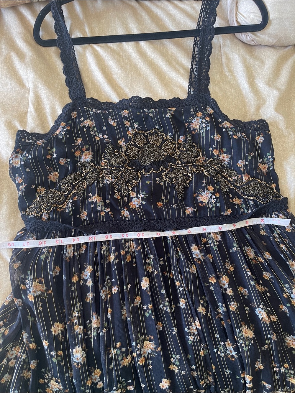 Zara Black Floral Tiered Maxi Dress with Gold Accents - Picture 11 of 12